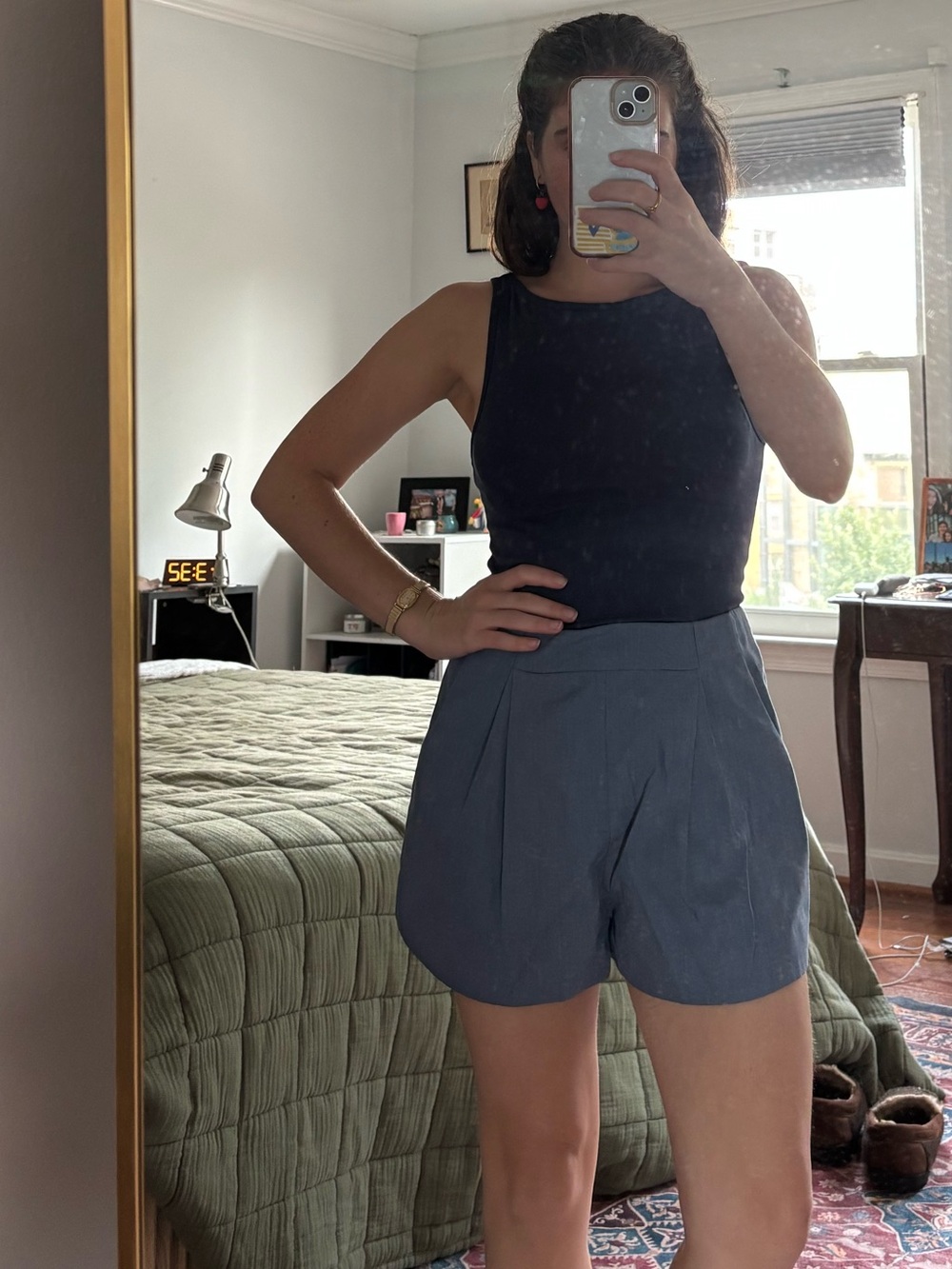 C/MEO Collective Slate Blue High-Waist Pleated Shorts